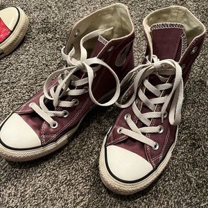 plum/purple high top converse
